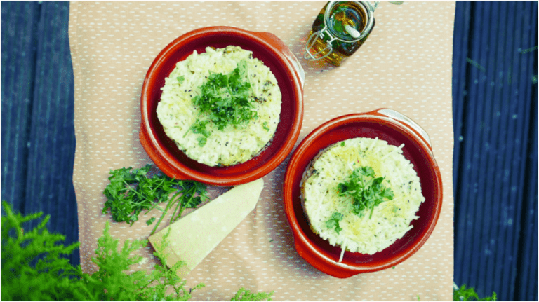 Risotto con crema di porri e porri caramellizzato